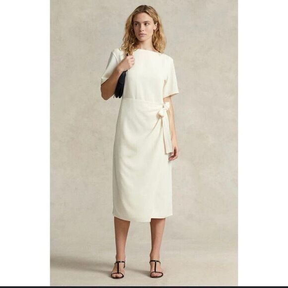 Polo Ralph Lauren Dresses & Skirts - NWT Polo Ralph Lauren Midi Dress Cream White Faux Wrap Women 4 Classy Designer